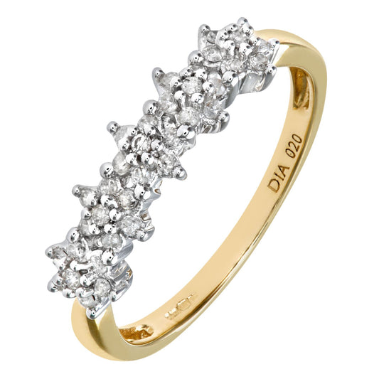 9ct Gold 20pts Diamond Sparkling 5 Star Cluster Eternity Ring 5mm - PR0AXL6551Y