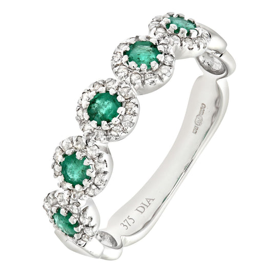 9ct White Gold Diamond Emerald Bubble Halo Eternity Ring - PR0AXL6629WEM