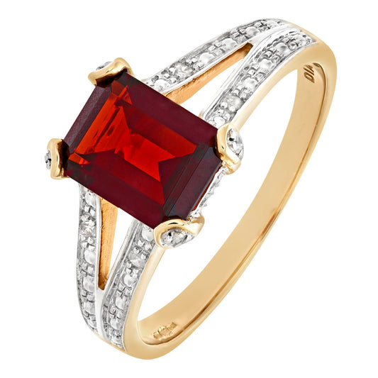 9ct Gold Diamond Emerald Cut Garnet Art Deco Solitaire Ring - PR0AXL6767YGT