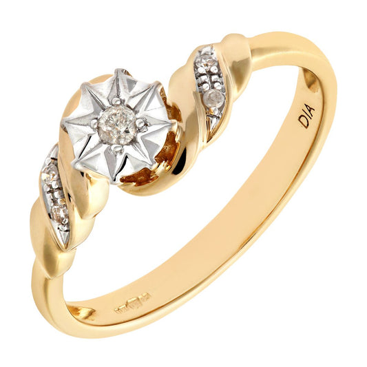 9ct White Gold Diamond Ribbon Twist Illusion Star Solitaire Ring - PR0AXL6812W
