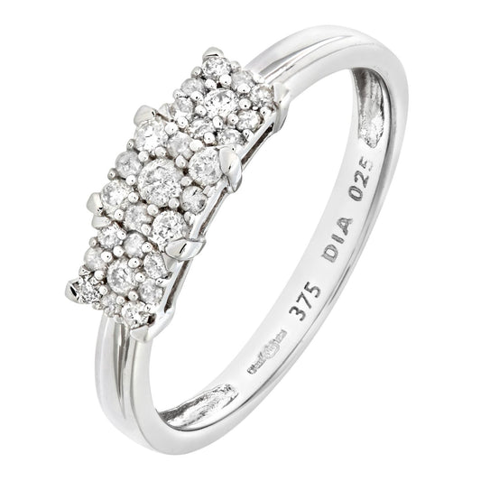9ct White Gold 1/4ct Diamond Trilogy Cluster Tiered Ring - PR0AXL6855W