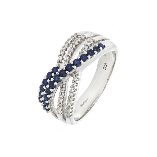 9ct White Gold Diamond Sapphire Blue River Eternity Ring 4mm - PR0AXL6861WSA