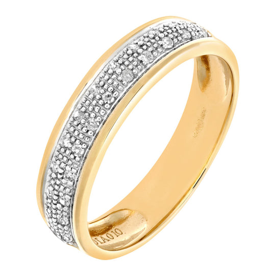 9ct Gold 10pts Diamond Micro Bead 2 Row Pave Wedding Ring 4.5mm - PR0AXL6953Y