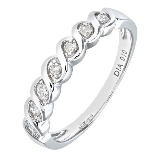 9ct White Gold Diamond Wavy Ribbon Twist 7 Stone Eternity Ring - PR0AXL7018W