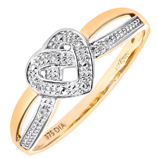 9ct Gold Round 2pts Diamond Heart Dress Ring - PR0AXL7254Y