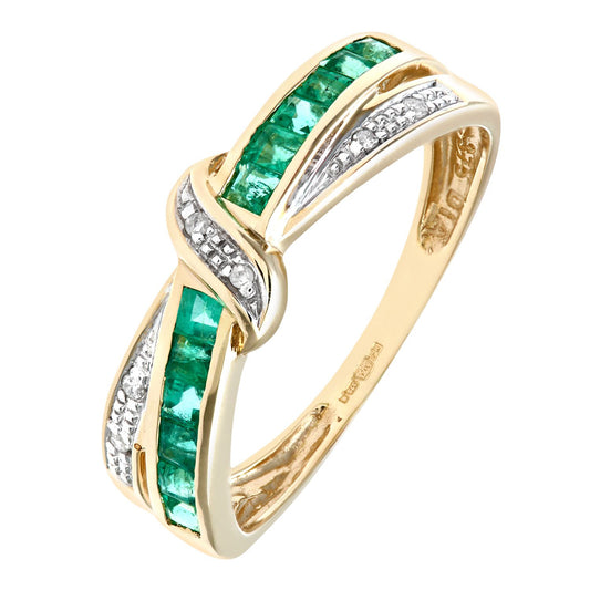 9ct Gold Diamond Square 0.53ct Emerald Knot Eternity Ring 3mm - PR0AXL7360YEM