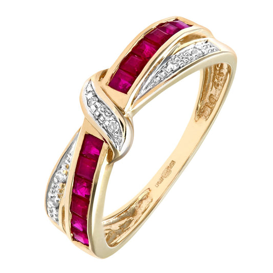 9ct Gold 2.5pts Diamond Square 0.76ct Ruby Knot Eternity Ring 3mm - PR0AXL7360YRU