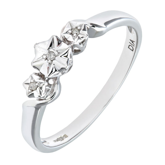 9ct White Gold Round 1pts Diamond Illusion Star Trilogy Ring - PR0AXL7380W