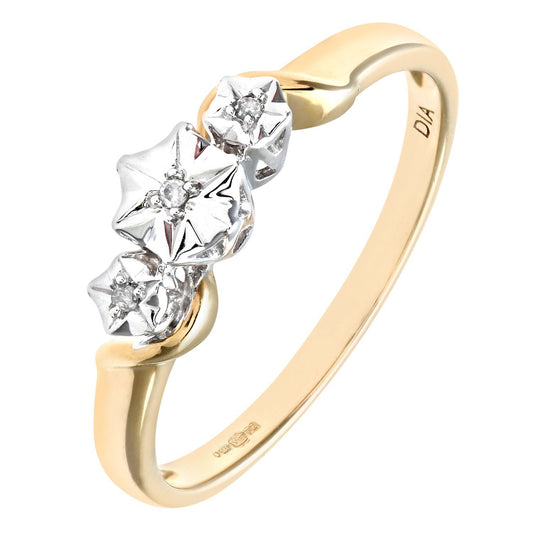 9ct Gold Round 1pts Diamond Illusion Star Trilogy Ring - PR0AXL7380Y