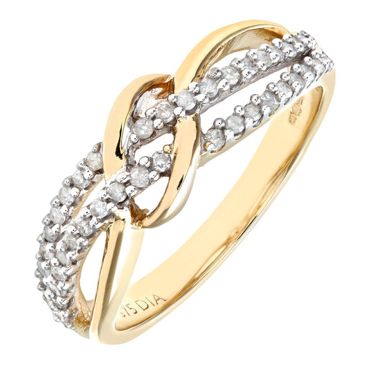 9ct Gold 22pts Diamond Split Crossover Knot Eternity Ring 3mm - PR0AXL7476Y