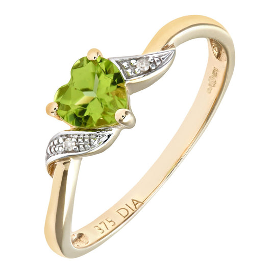 9ct Gold 1pts Diamond Heart 0.53ct Peridot Heart Engagement Ring - PR0AXL7486YPD