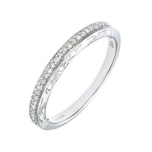 9ct White Gold Diamond Carved Sides Micro Bead Eternity Ring 2mm - PR0AXL7539BW