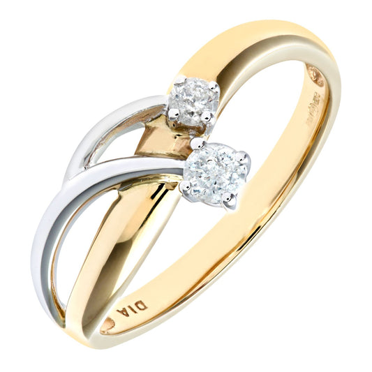 9ct White & Yellow Gold 16pts Diamond Duology Split Dress Ring - PR0AXL7649YW