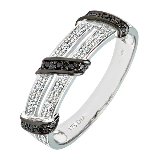 9ct White Gold Diamond Black Diamond Split 2 Row Eternity Ring - PR0AXL8078WBlackDia
