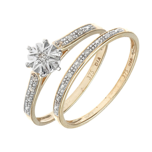 9ct Gold Diamond 2-piece Illusion Solitaire Eternity Bridal Ring - PR0AXL8633Y