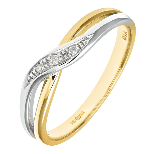9ct Gold Round 2pts Diamond Crossover Dress Ring - PR0AXL8741Y
