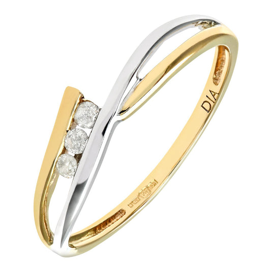 9ct White & Yellow Gold 6pts Diamond Split Wavy Trilogy Ring 4mm - PR0AXL8899YW