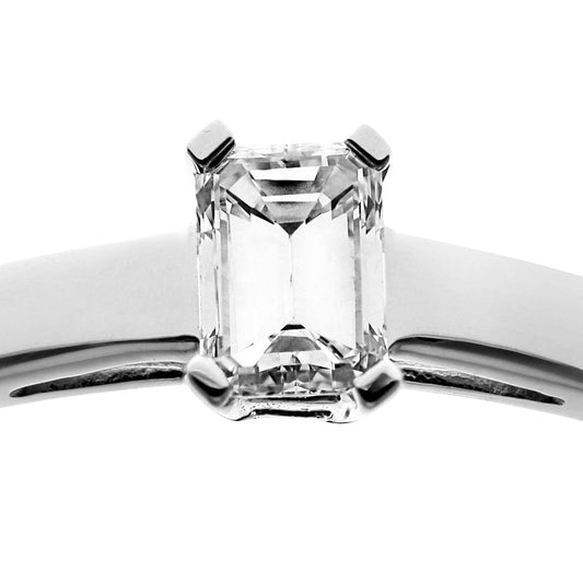 18ct White Gold Emerald Cut 1/3ct Diamond 4 Claw Solitaire Ring - PR0AXL914618KW