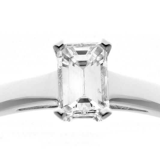 18ct White Gold Emerald Cut 1/2ct Diamond 4 Claw Solitaire Ring - PR0AXL914718KW