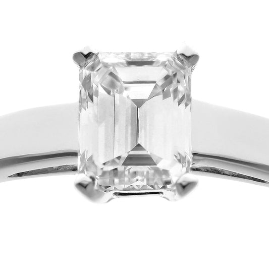 18ct White Gold Emerald Cut 3/4ct Diamond 4 Claw Solitaire Ring - PR0AXL914818KW