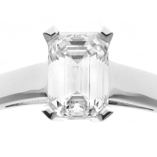 18ct White Gold Emerald Cut 1ct Diamond 4 Claw Solitaire Ring - PR0AXL914918KW