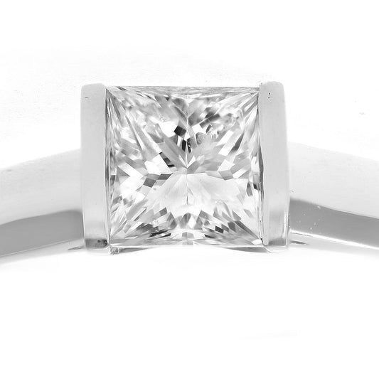 18ct White Gold Princess 1ct Diamond Channel Bar Solitaire Ring - PR0AXL915418KW