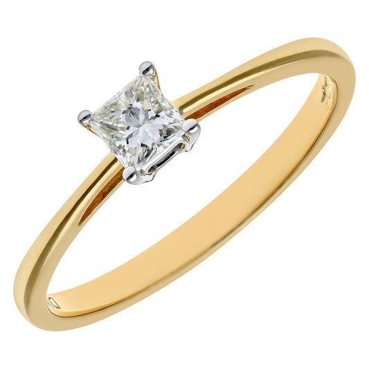 18ct Gold Princess 1/4ct Diamond 4 Claw Solitaire Ring 4mm - PR0AXL9543Y18JSI