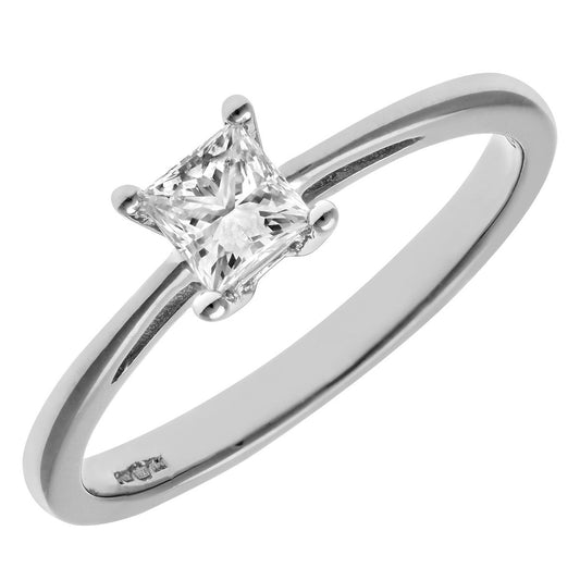 Platinum Princess 1/3ct Diamond 4 Claw Solitaire Ring 4mm - PR0AXL9544PTJSI