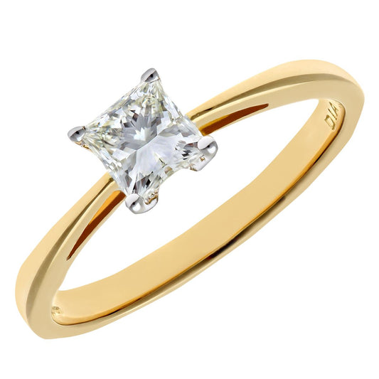 18ct Gold Princess 1/2ct Diamond 4 Claw Solitaire Ring 5mm - PR0AXL9545Y18JPK