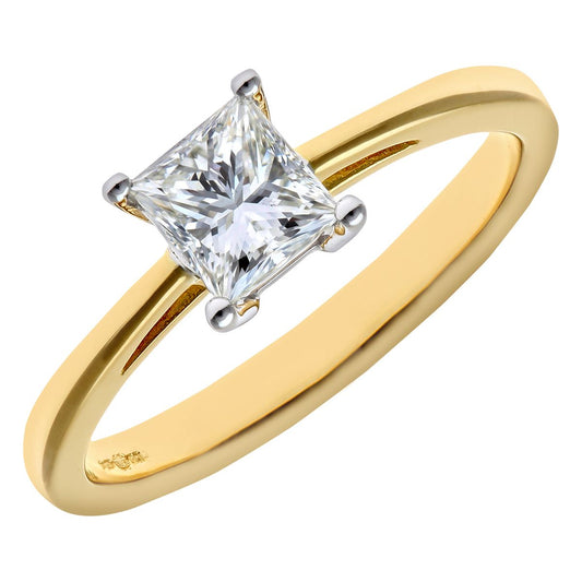 18ct Gold Princess 3/4ct Diamond 4 Claw Solitaire Ring 5mm - PR0AXL9546Y18JSI