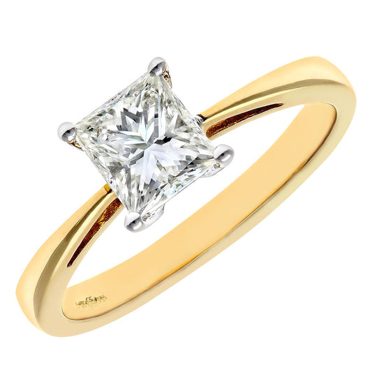 18ct Gold Princess 1ct Diamond 4 Claw Solitaire Ring 6mm - PR0AXL9547Y18JSI