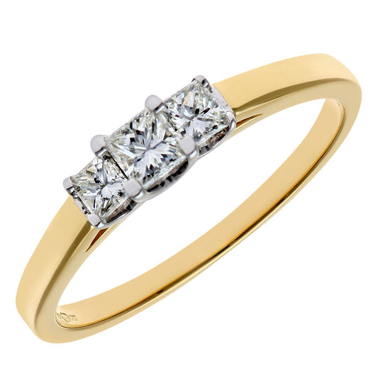 18ct Gold Princess Diamond Graduated Tiered Trilogy Ring 3mm - PR0AXL9548Y18JSI