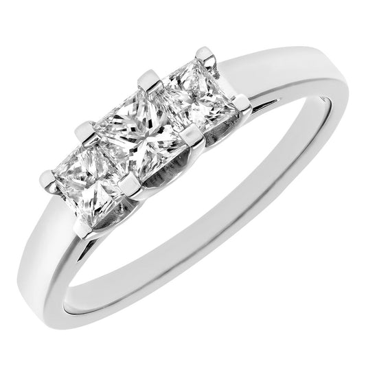 18ct White Gold Princess Diamond Graduated Trilogy Ring 4mm - PR0AXL9550W18JSI