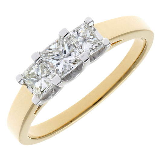 18ct Gold Princess Diamond Graduated Tiered Trilogy Ring 4mm - PR0AXL9550Y18JPK