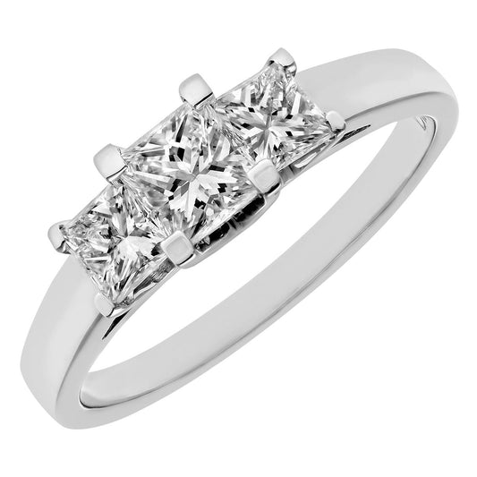 18ct White Gold Princess Diamond Graduated Trilogy Ring 4mm - PR0AXL9551W18JPK