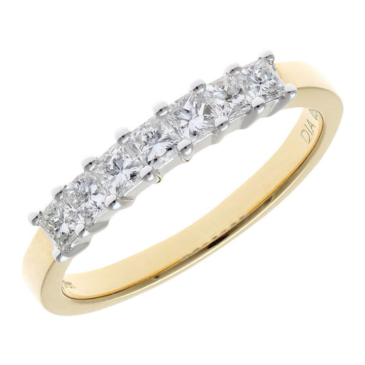18ct Gold Princess 1/2ct Diamond 7 Stone Eternity Ring 2mm - PR0AXL9553Y18JSI