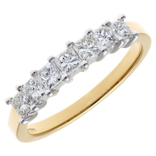 18ct Gold Princess 3/4ct Diamond 7 Stone Eternity Ring 3mm - PR0AXL9554Y18JPK