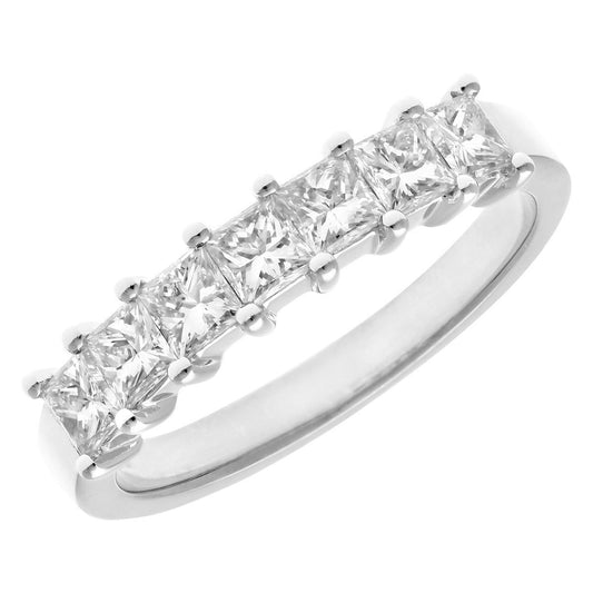 18ct White Gold Princess 1ct Diamond 7 Stone Eternity Ring 3mm - PR0AXL9555W18JPK
