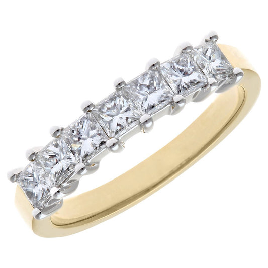 18ct Gold Princess 1ct Diamond 7 Stone Eternity Ring 3mm - PR0AXL9555Y18JPK