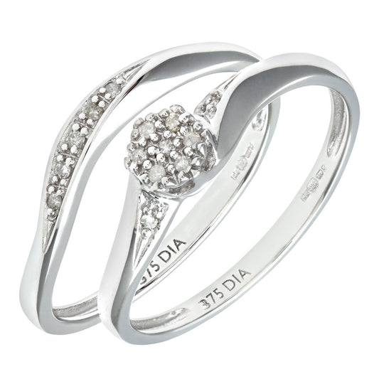 9ct White Gold Diamond Faux Solitaire Wavy Eternity Bridal Ring - PR0AXL9817W