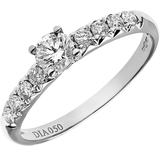 18ct White Gold Round Diamond Engagement Engagement Ring - PR1AXL096018KW