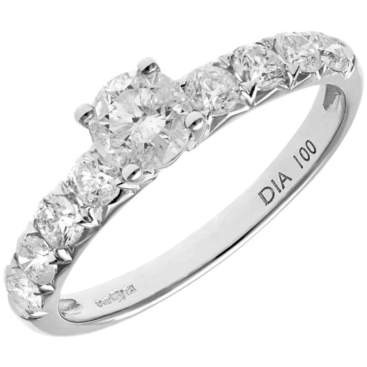 18ct White Gold 0.48ct Diamond 0.52ct Solitaire Ring 2mm 5mm - PR1AXL096218KW