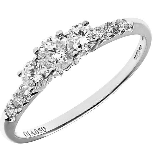 18ct White Gold 0.4ct Diamond 10pts Shoulder Set Trilogy Ring 4mm - PR1AXL096318KW