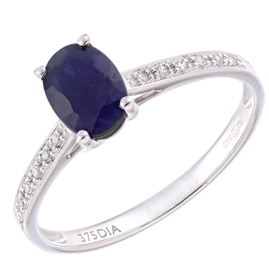 9ct White Gold 5pts Diamond Oval 1.12ct Sapphire Solitaire Ring - PR1AXL2259WSA