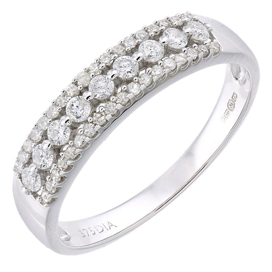 9ct White Gold 1/3ct Diamond 3 Row Graduated Half Eternity Ring - PR1AXL2271W