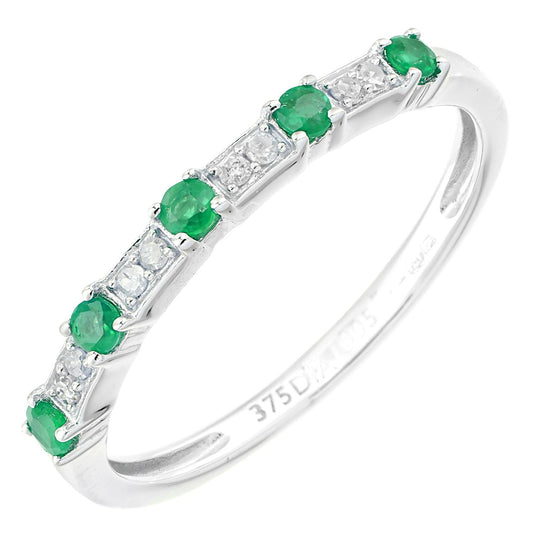 9ct White Gold Diamond Emerald Spacers 5 Stone Eternity Ring - PR1AXL2276WEM