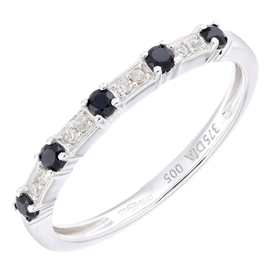 9ct White Gold Diamond Sapphire Spacers 5 Stone Eternity Ring - PR1AXL2276WSA