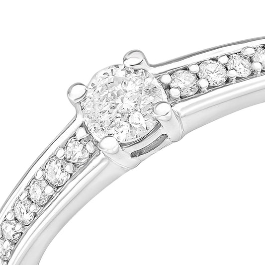 18ct White Gold 21pts Diamond 12pts Pave Shoulder Solitaire Ring - PR1AXL2322W18