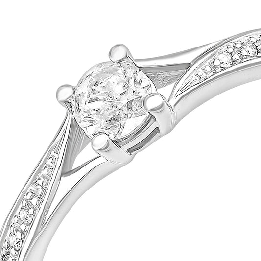 18ct White Gold 21pts Diamond 4pts Crossover Pave Solitaire Ring - PR1AXL2324W18