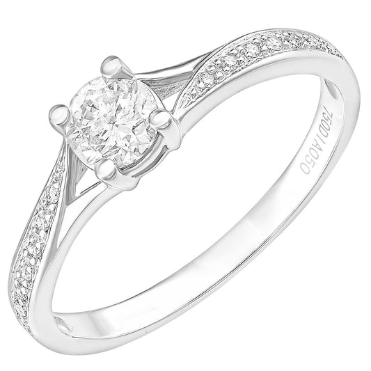 18ct White Gold 0.45ct Diamond 5pts Crossover Pave Solitaire Ring - PR1AXL2325W18